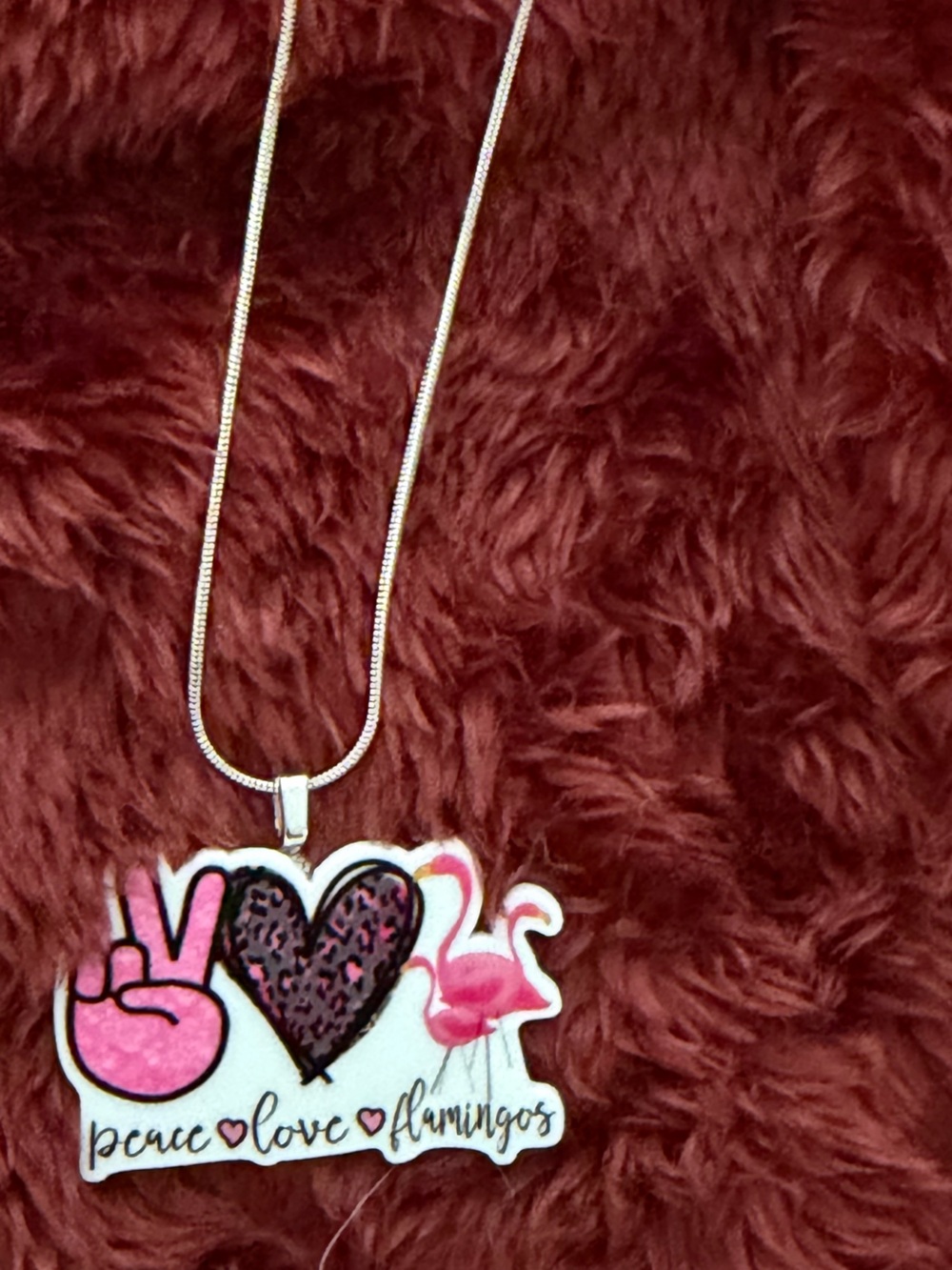 Peace Love Flamingos Pink Pendant Necklace
